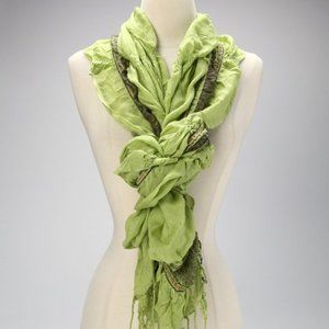 Green Cotton Ruched Scarf